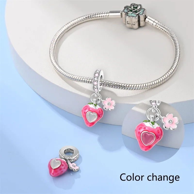 Beads Charms 925 Silver Color Strawberry Cherry Apple Avocado Fruit Charms Beads Fit Qikaola 925 Original Bracelets Fine DIY Birthday Jewelry