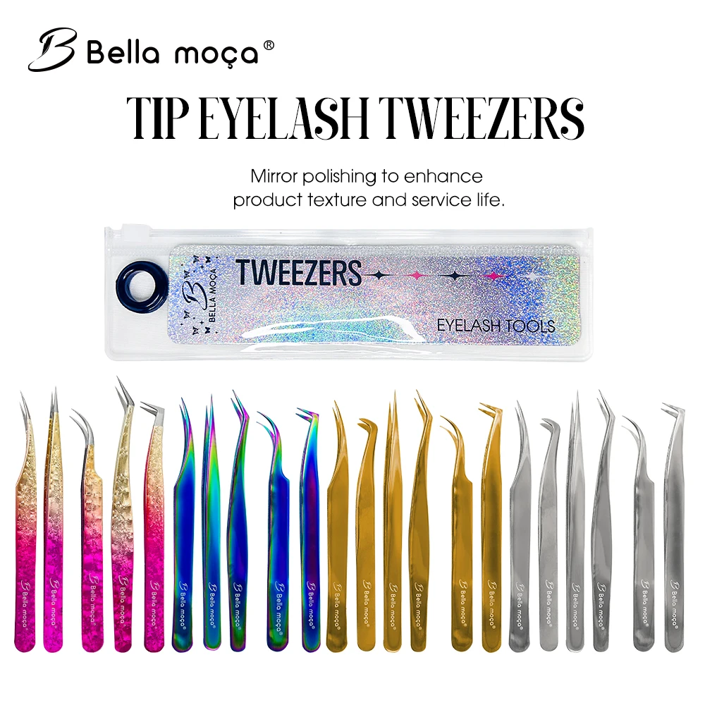 Stainless Steel Straight Curved Nail Tools eyelash tweezers nail art tweezers Volume Eyelash Accurate Tweezers Nippers Pointed Clip Set Makeup Tools
