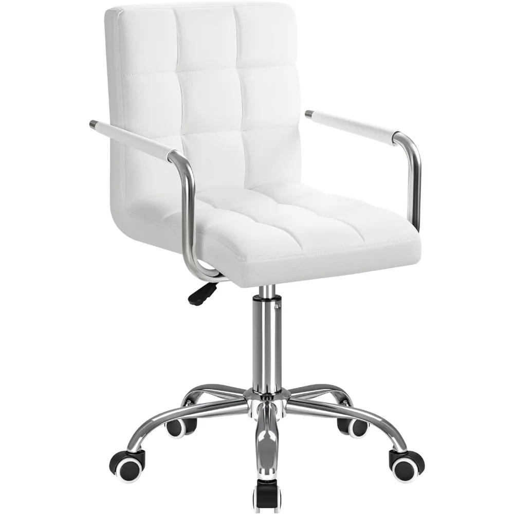 Furmax Mid-Back Office Task Chair Ribbed PU Leather Executive Chair Modern Adjustable Home Desk Retro Comfortable Work Chair 360 3