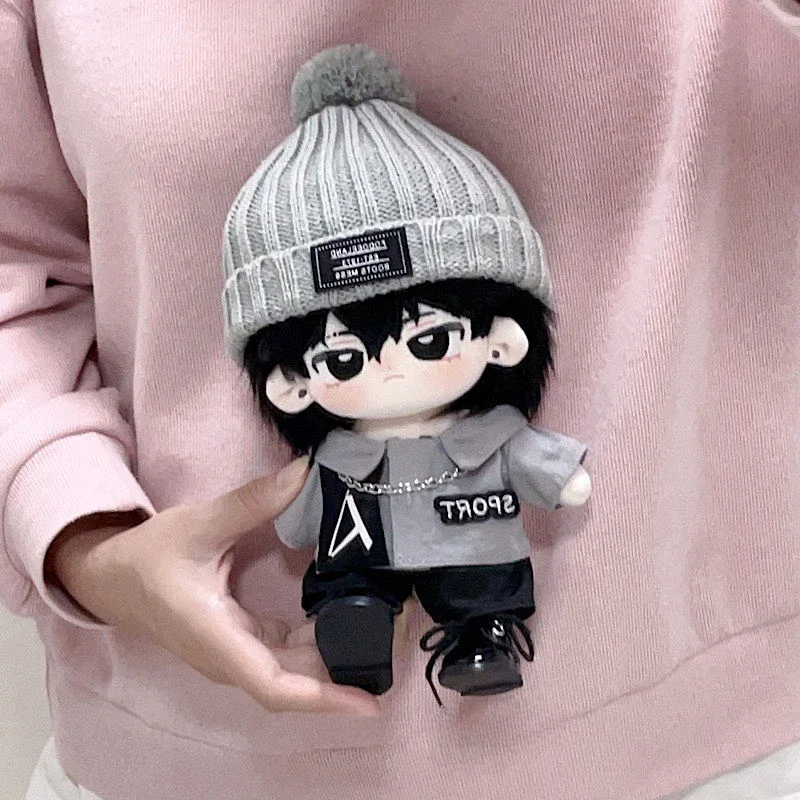 Cool Handsome Gray Fashion Knitted Hat Sweater Pants Shoes Outfit 20cm No Attribute Plush Doll Change Clothes Uniform Clothing 3