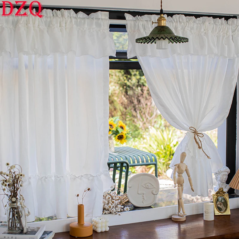 

Elegant Lace White Tulle Short Curtains Living Room Gauze Warp Ruffled Curtains for Kitchen Wedding Curtains #A206