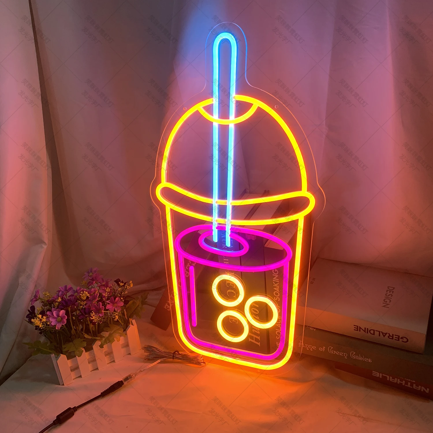 Bubble Tea Boba Neon Sign Milk Tea Cup Signs Custom For Kawaii Room Decor Mall Store Neon Hang Wall Decoration Light Night Lamp