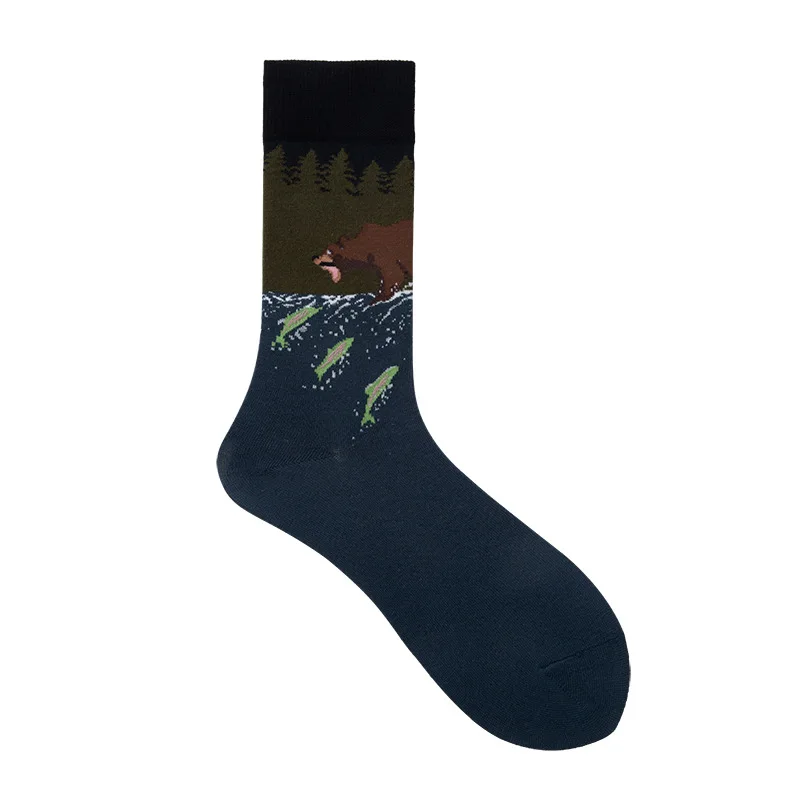 New Personality Creative Socks with Shark Beard Pattern Men\'s Socks Mid-to-high Tube Tide Socks