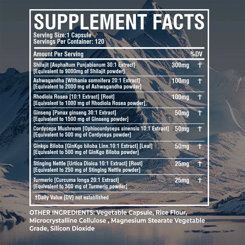 Shilajit, Ashwagandha, Rhodiola Rosea, Panax Ginseng Boosts Energy and Endurance, Increases Muscle Mass