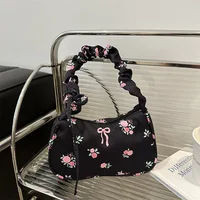 Sac en toile à fleurs douces et douces pour femmes, sac à bandoulière avec cordon de serrage, haute beauté, nœud à fleurs cassées, nouvelle collection 2025 1