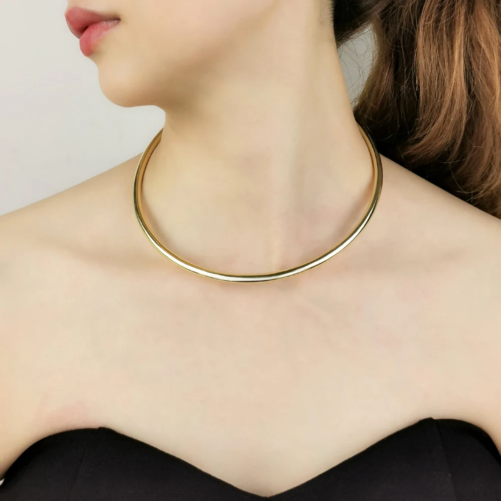 Simple Copper Choker Necklaces Round Chunky Metal Collar