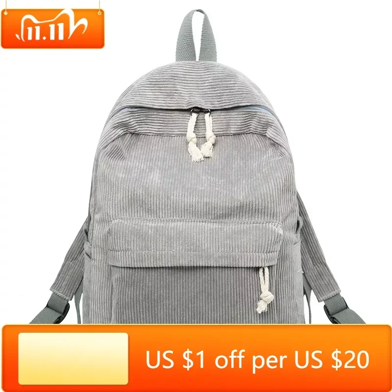 

Women Backpack Corduroy Design School Backpacks For Teenage Girls School Bag Striped Rucksack Travel Bags Shoulder Bag