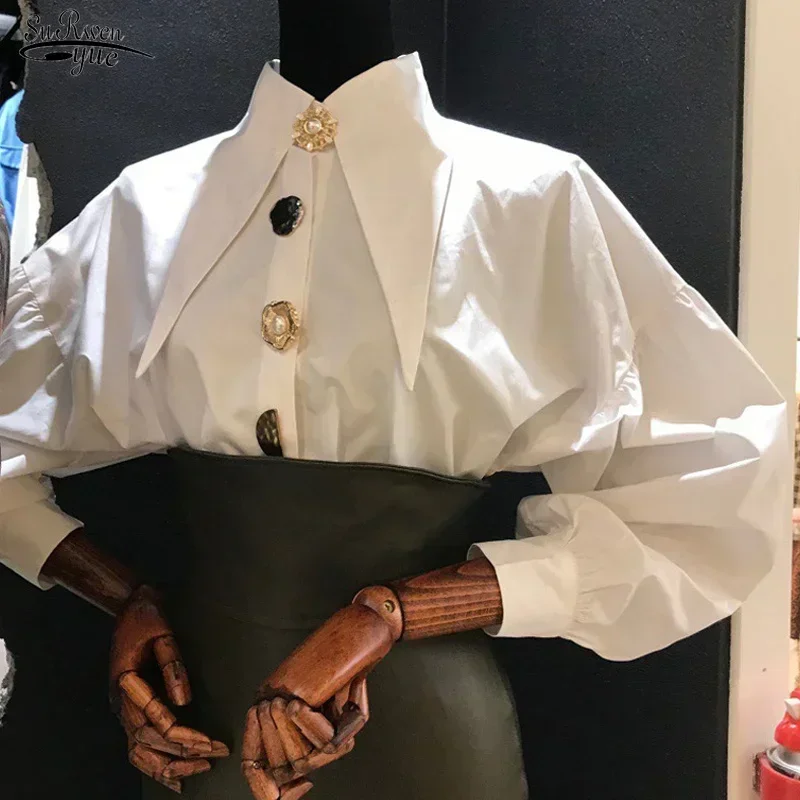 Cotton Elegant Women Long Sleeved Blouse
