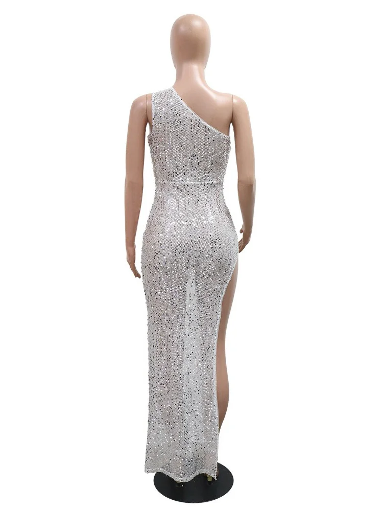 Wmstar Dresses for Women Clothing Wholesale Single Sleeve Long Dress with Sequins Deep V Neckline and Body Hugging Dropshopping