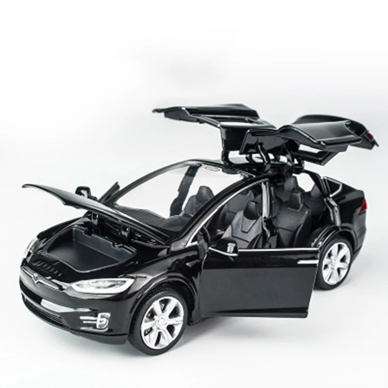 1:32 Tesla Model X90 High Simulation Metal Model Acousto-optic Pull-back Toy Car 4 Open Door Flashing Music Kids Toy Gift 5