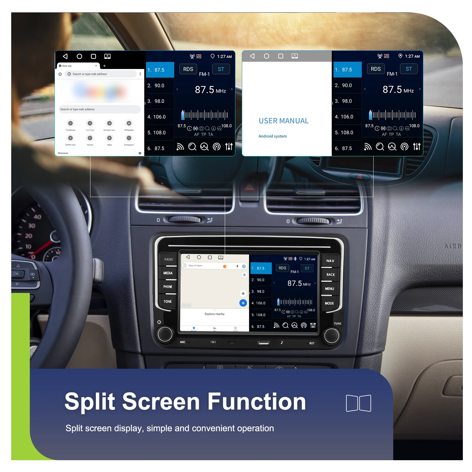 Podofo Kabelloses Carplay Android Auto Radio für VW Fahrzeuge Intelligente Systeme GPS-Navigation BT FM/RDS 2din EQ BT Autoradio – Detail 13