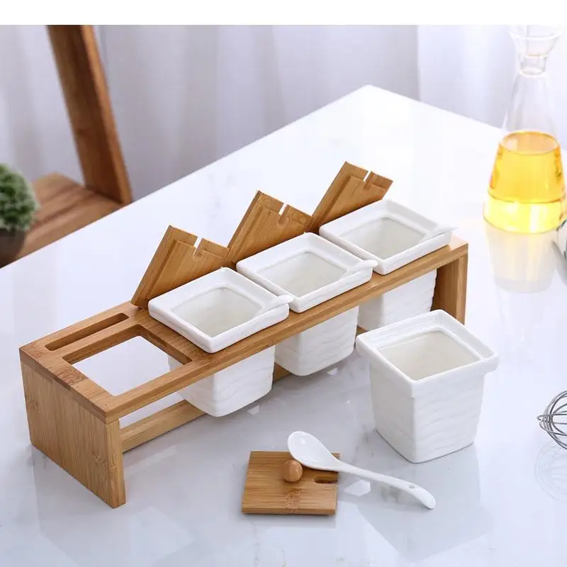 Ceramic Jar Seasoning Box Set Seasoning Box Salt Shaker Pepper with Lid Household Kitchen Organiser Supplie Mason Jars