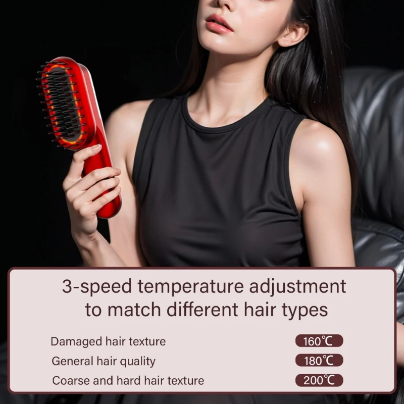 Hair Straightening Brush Practical Hair Comb Rechargeable Styling Comb Massage for Straight and Curly