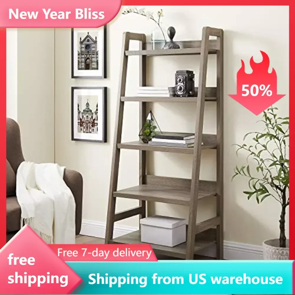 

Tracey Greywash Wooden Five Shelf Ladder Bookcase Wardrobe Bookcase & Magazine Racks Bookshelf Bookshelf for Books Book Storage