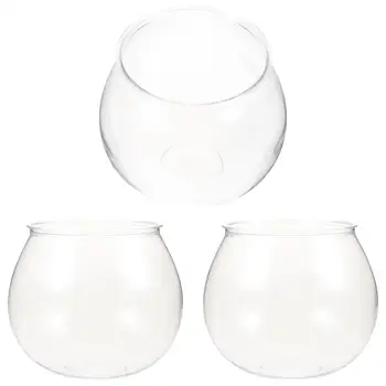 3 Pcs Desktop Fish Tank Small Clear Plastic Bowls Decor Aquarium for Betta Globe Fish Living Tank Home Use Pet