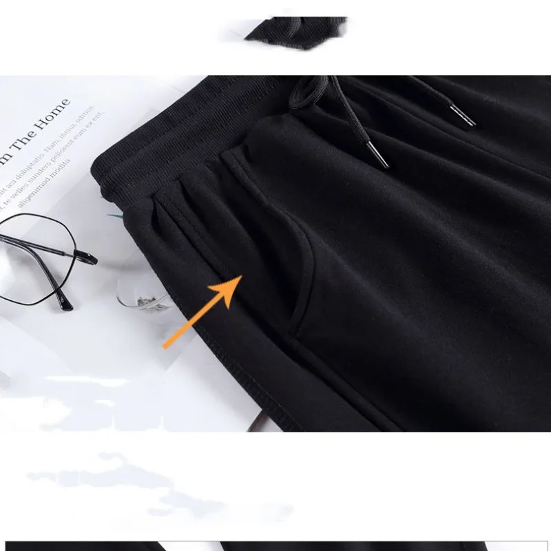Spring and Autumn Women's Elastic High Waist Solid Pocket Drawstring Letter Embroidery Plush Thickened Harlan Trousers Pants