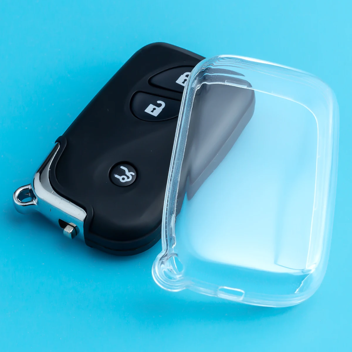Sleek Black Transparent Car Key Fob Case with Keychain