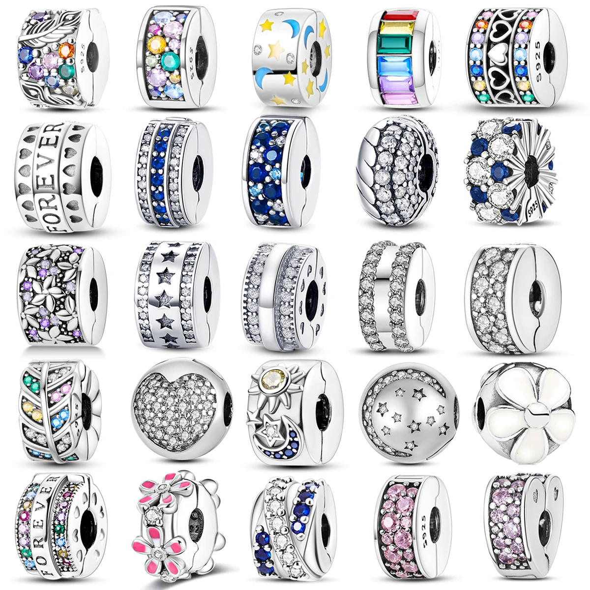 925 Sterling Silver Clasp Charms Silicone Spacer Bead Safety Chain Fit Original Pandora Necklace Bracelet DIY Jewelry Women Gift Charm Jewelry Sterling Silver Jewelry Beads Charms Sterling Silver Beads Silver Charm Bead Charm Bead Beads Jewelry Sterling Silver Beads Charm Loose Gemstone Jewelry