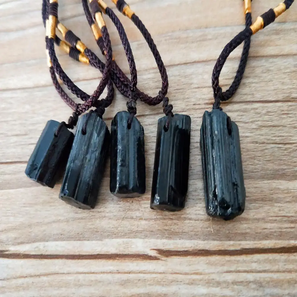 Natural Black Crystal Tourmaline Stone Pendant Healing Tourmaline Stone Pendant Necklace Charm Jewelry Accessories 2