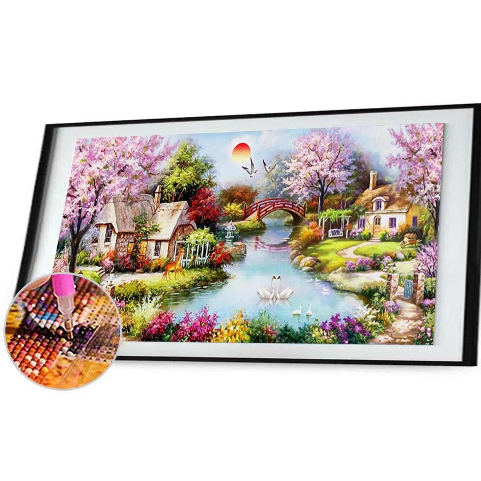 5D DIY Full Drill Diamond Painting Bridge Crane Cross Stitch Embroidery Craft