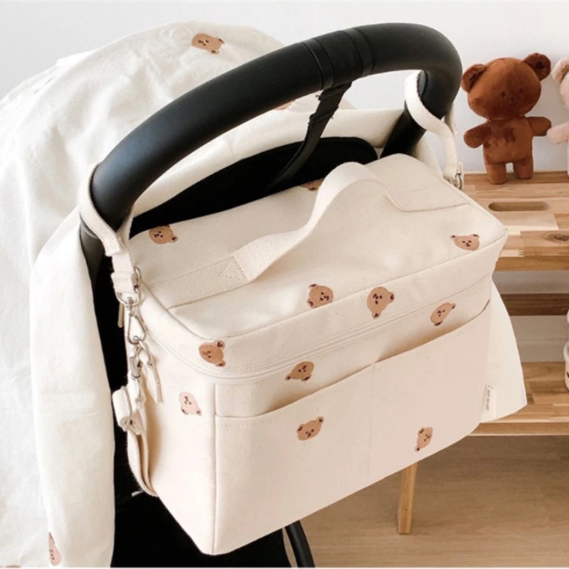 

Baby Stroller Accessories Storage Portable Bag Waterproof Baby Diaper Bag Canvas Embroidered Mommy Milk Insulation Ice Bag 기저귀가방