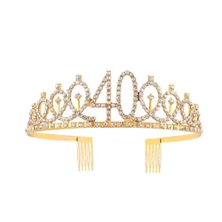Elegant Rhinestone Gold Crown Hair Comb for Birthday Celebrations (Gold - 40)