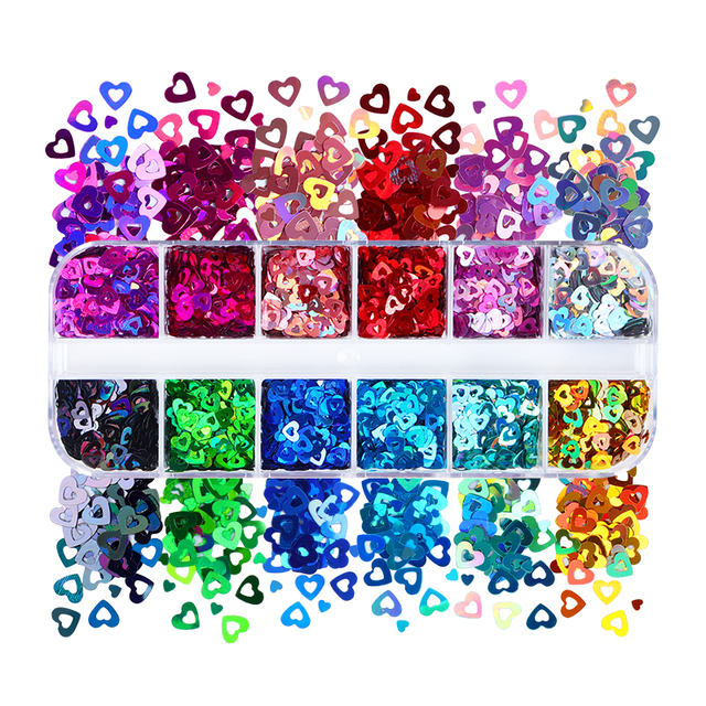 Valentines Empty Love Heart Nail Sequins Holographic Glitter Flakes Decor For DIY Accessories Designer Nail Supplies Tools