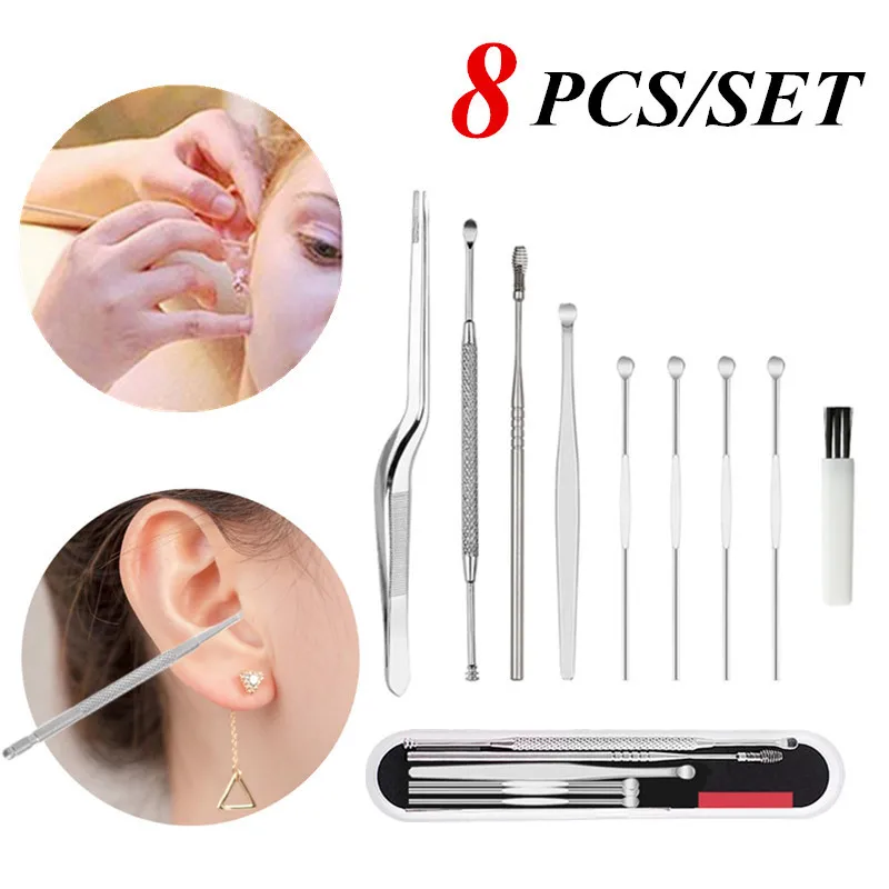 8/7/6PCS Ear Clean Tool Healthy Coil Spring Ear Pick Set Ear Cleaner Earwax Removal Tool 6pcs noble gold color portable stainless steel spiral ear spoon earwax remover ear cleaner ear curette care tool 5 0