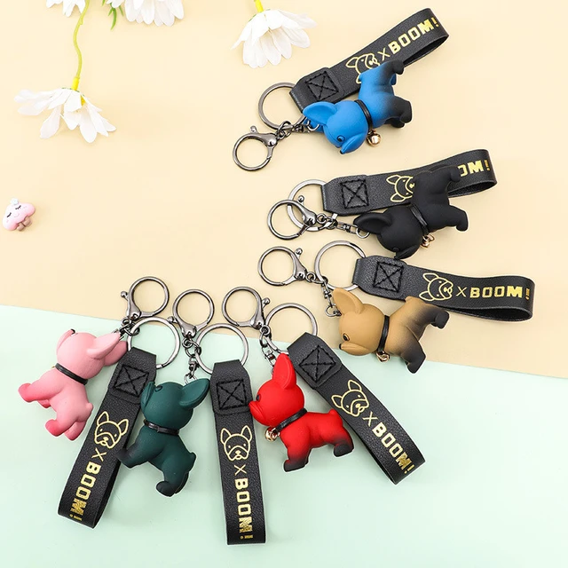 Fashion Punk French Bulldog Keychain PU Leather Dog Keychains for Women Bag  Pendant Jewelry Trinket Men's Car Key Ring Key Chain