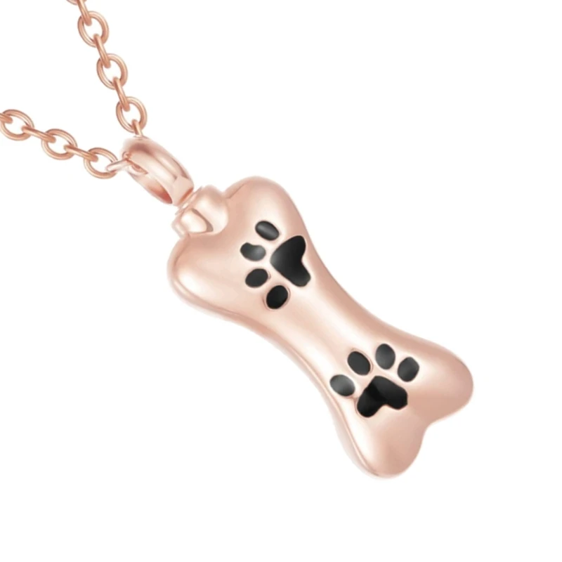Lovely Paw Printings Jewelry Urn Container Ashes Necklaces Paw Printings Bone Locket Carry Along Bone Shaped