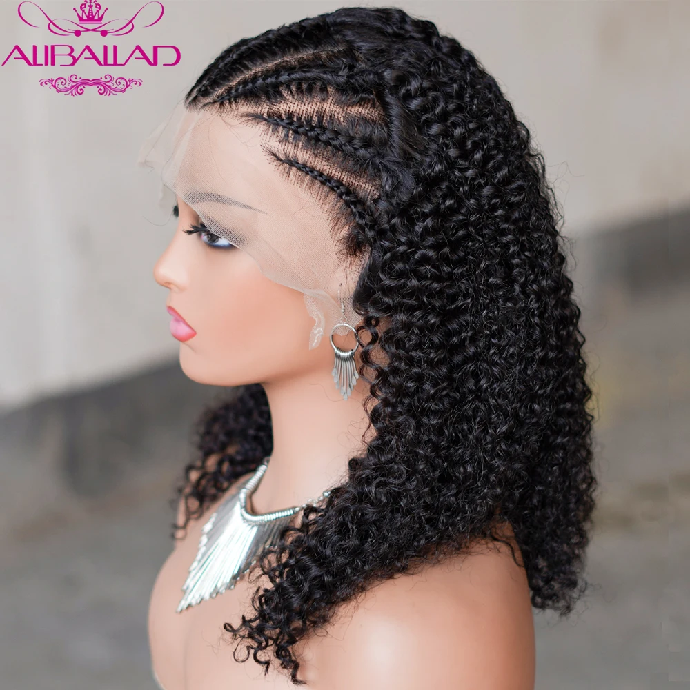 13x4 Lace Braid Wigs Human Hair Afro Kinky Curly Lace Front Wigs for Women Natural Black 250% Density Brazilian Remy Hair 18inch