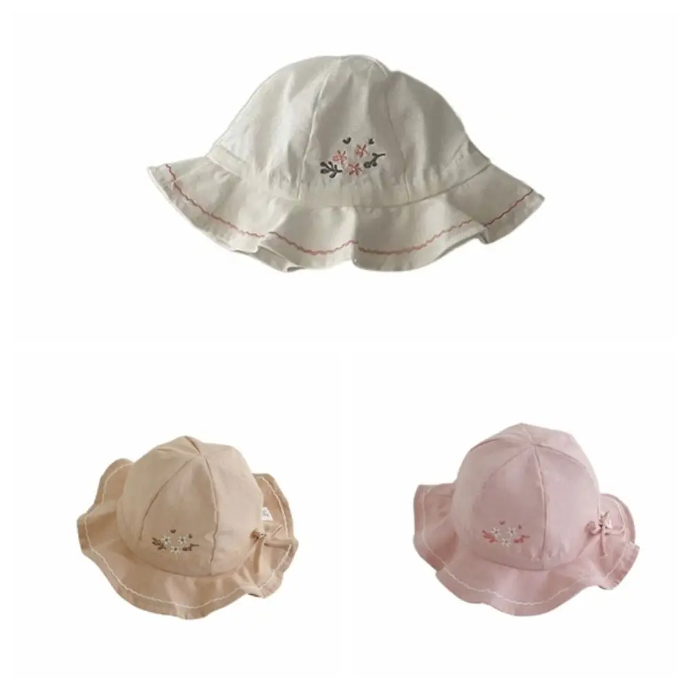 Adjustable Flower Infant Bucket Hat Love Heart Pleated Baby Sunhat Sunscreen Wide Brim Toddle Fisherman Hat Kid