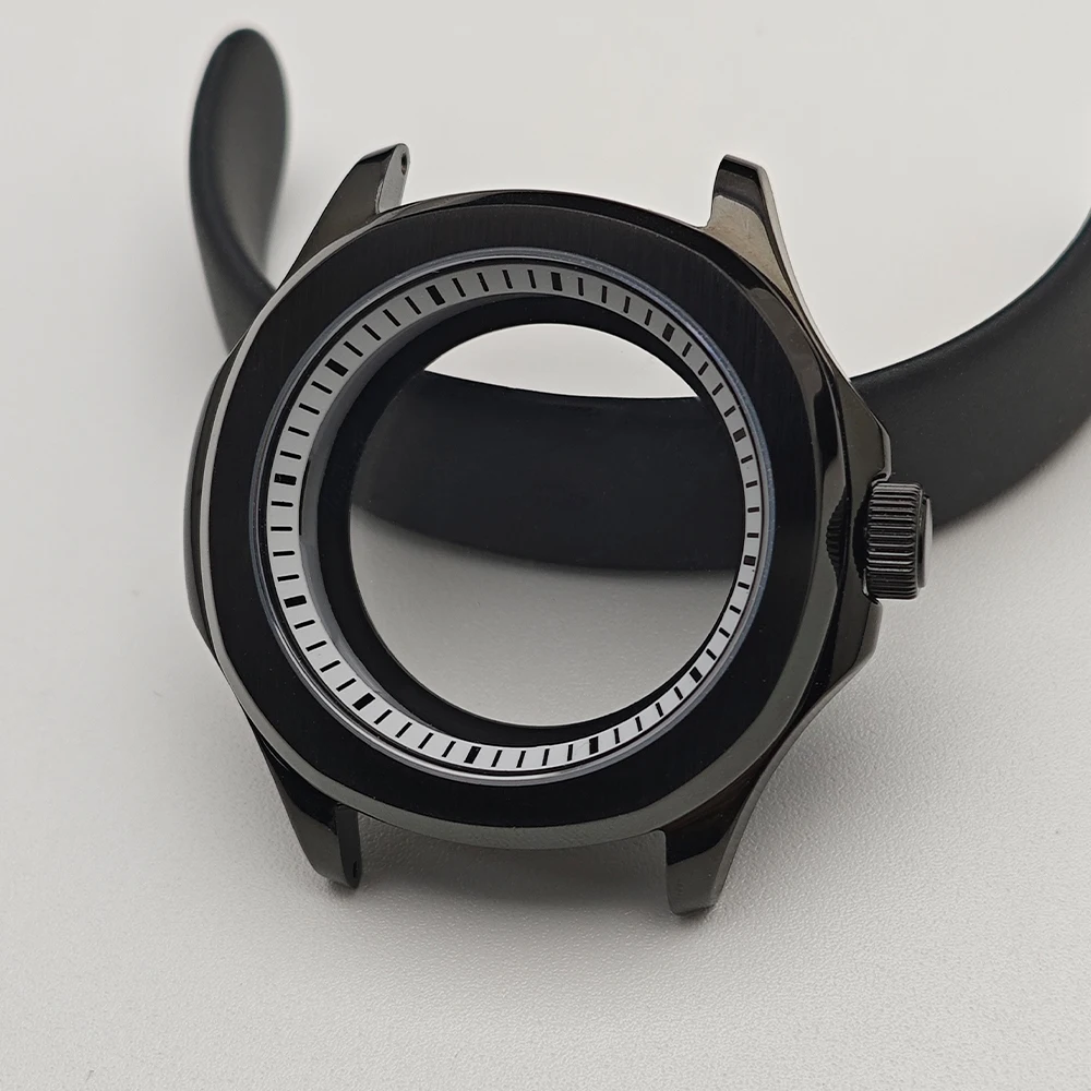 Black Steel Watch Case with Chapter Ring and Sapphire Glass, 39.5mm