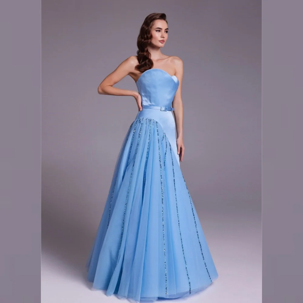 

Prom Dress Evening Saudi Arabia Jersey Draped Sequined Sash Quinceanera A-line Strapless Bespoke Occasion Gown Long Dresses