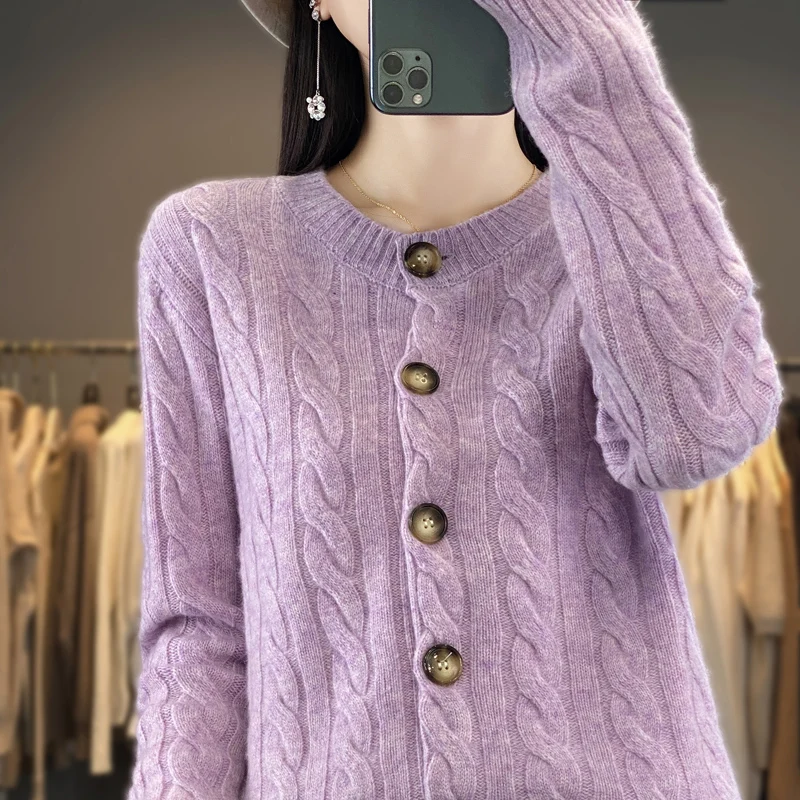 

Women Knitwears 100% Pure Wool Knitted Cardigans Hot Sale Winter Vneck soft Warm Jumpers Female Tops