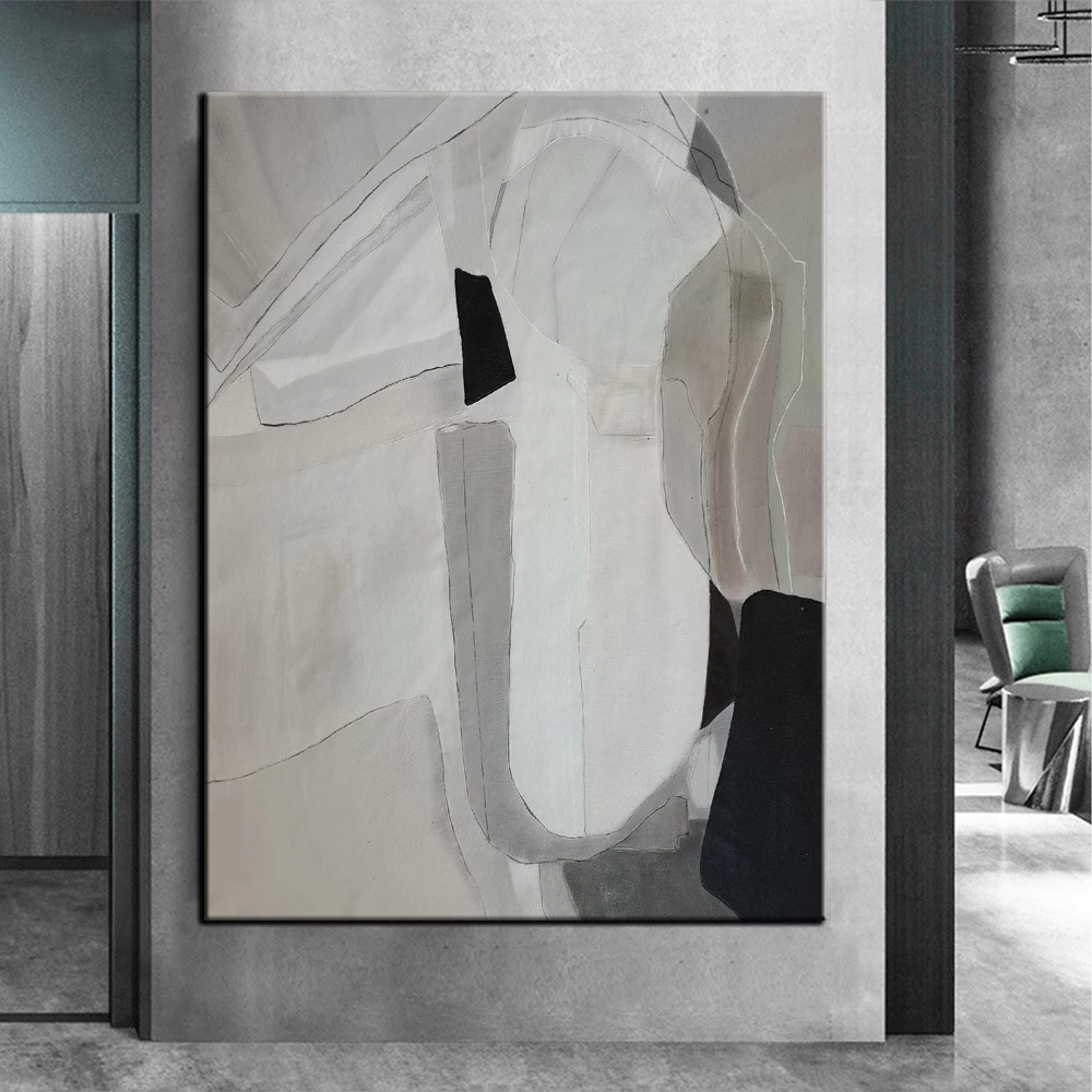 

Hand Painted Oil Painting White minimalist painting on canvas large milimalist abstract painting black and white abstract art