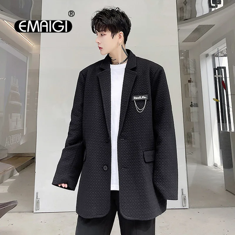 

Men's Waffle Niche Design Net Celebrities Suit Jacket Blazer Man Youth Fashion Streetwear Loose Casual Blazers Suit Coat