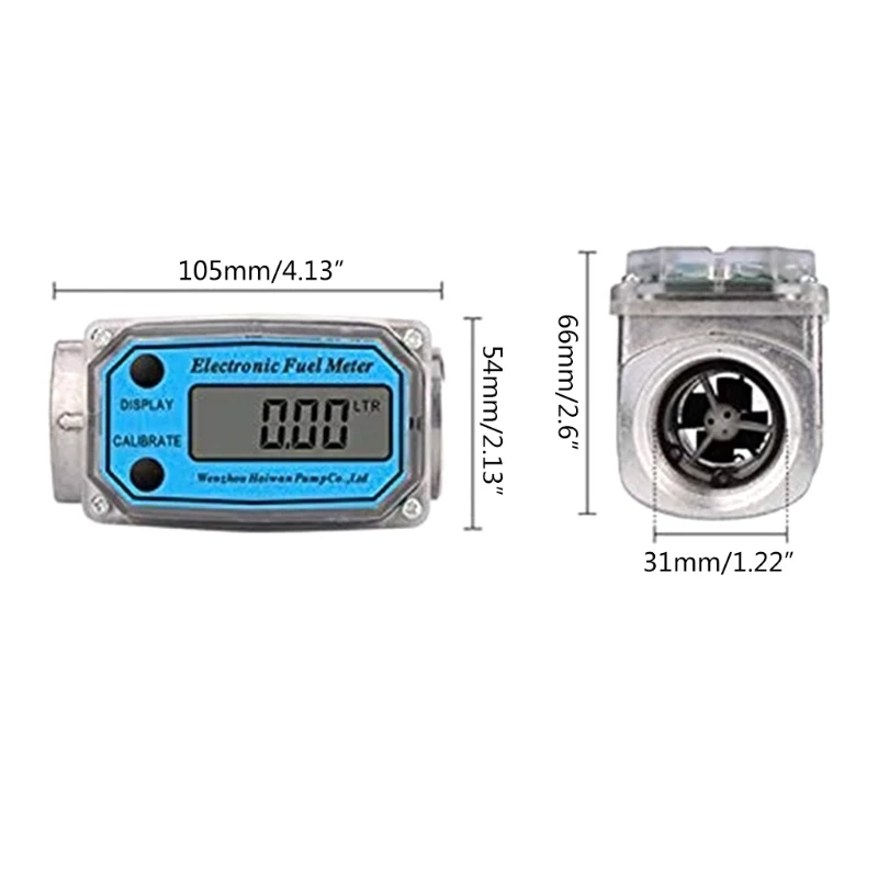 3/4" BSP Male Digital for Turbine Flowmeter LCD Display Gas Oil Fuel Flowmeter Measure Die sel Kerosene Gasoline
