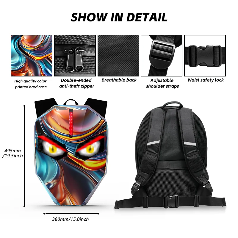 Sac à Dos Moto LED Programmable - Écran 60x48 Pixels, Contrôle Par Appli - Neuf