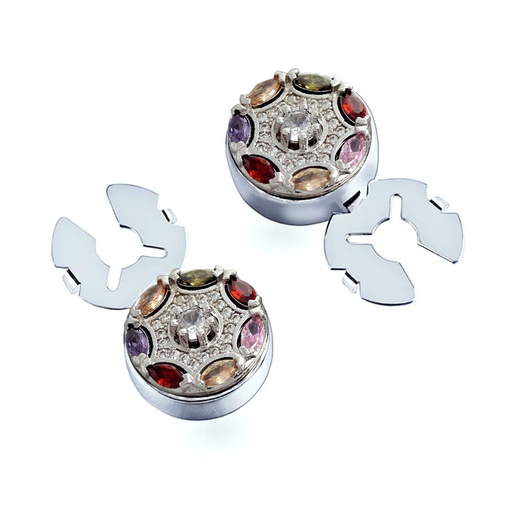 

Crown Royal Court Full Diamond Pearl Enamel Silver Shirts Button Cover 17.5MM One Pair