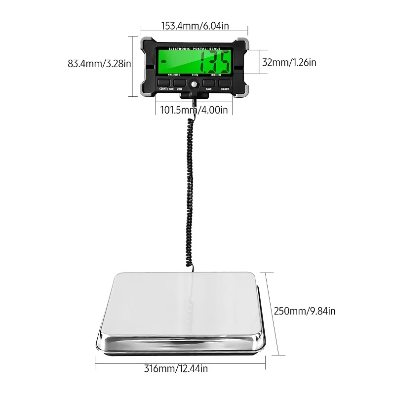 

Electronic Postal Scale 440 Lbs 0.05kg Stainless Steel Digital Scale PS21 with LCD Backlight Display Shipping Scales