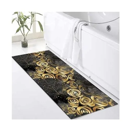 

Else Kadser Black Yellow Rose Pattern Shower Bathtub Fronting Bath Mat