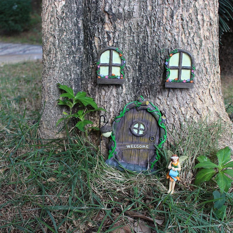Miniature Fairy Gnome Window Door Set Pendant Creative Elf Home Yard Art Garden Decoration Outdoor Decoration Fairy Garden