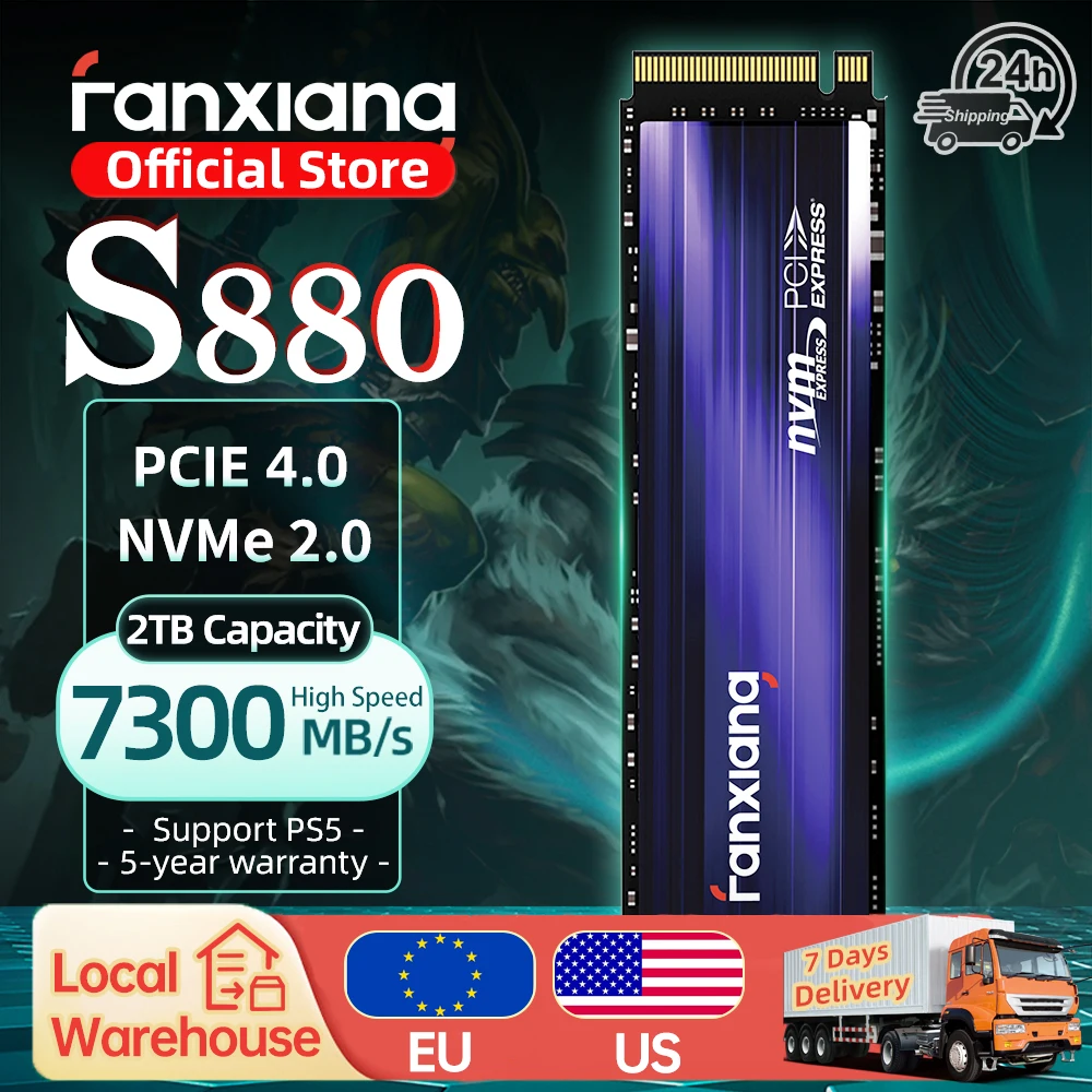 Fanxiang S880 M2 Ssd 2Tb 4Tb 7300 Mb/S M.2 Nvme Pcie 4.0X4 Ssd Disk Slc Cache Unità A Stato Solido Interna Per Ps5 Laptop Desktop