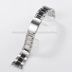 Premium Curved End Stainless Steel Watch Strap with Folding Bracelet - 18mm - no logo (Silver - Polished)