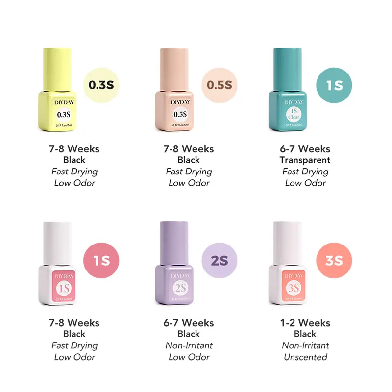 DIYDAY Eyelash Glue 0.3S 0.5S 1S 2S Lashes Extension Adhesive 3S Unscented Diy Cluster 5ml Fast Drying Lash Glue for Makeup Tool 2