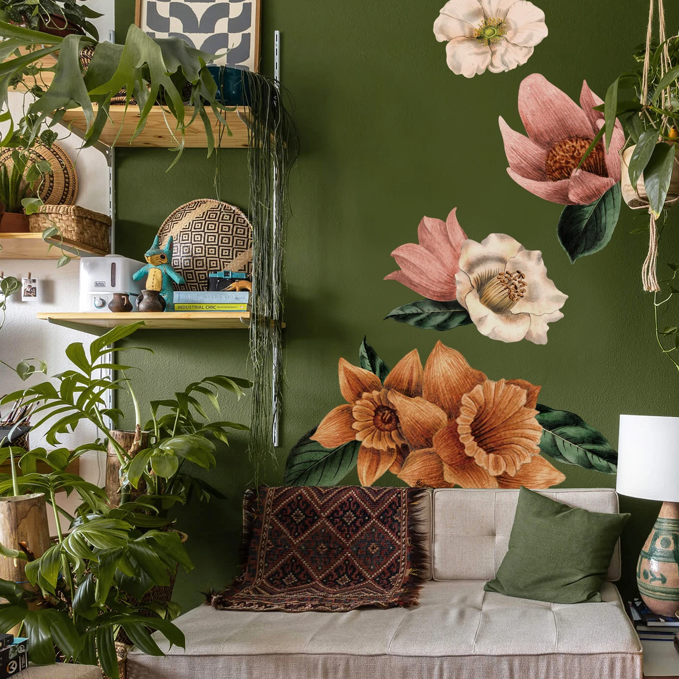 

Настенные стикеры в стиле ретро с акварельными цветами, фоновые обои для спальни, гостиной, дивана, самоклеящиеся креативные декоративные наклейки