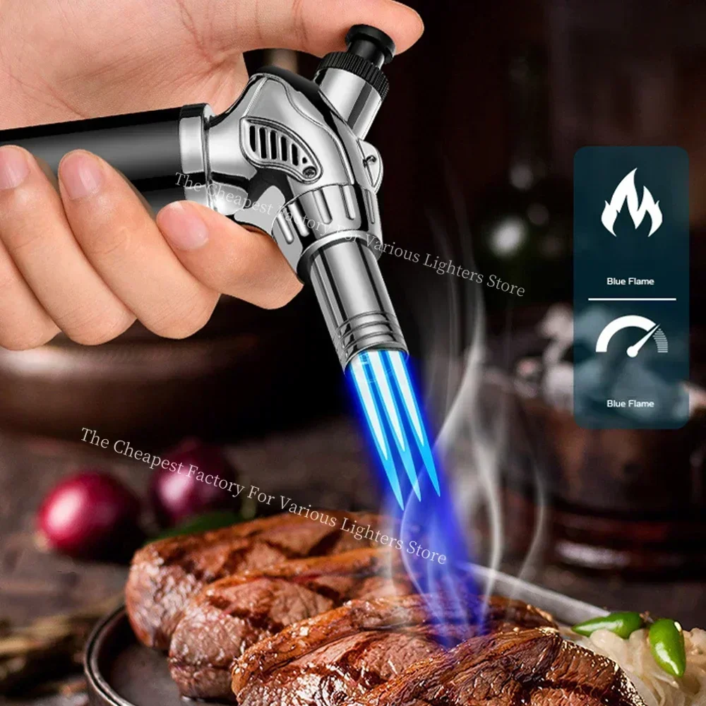 Fire Jet Flame Kitchen Metal Gun 3 1300&deg;C Welding Torch Windproof Cooking BBQ Inflatable Butane Gas Cigar Lighter Outdoor