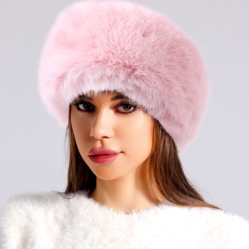 

2023 New Winter Headbands Hat for Women Faux Fox Fur Hat Female Outdoor Thick Furry Warm Beanies Hat Cold-proof Snow Ski Cap