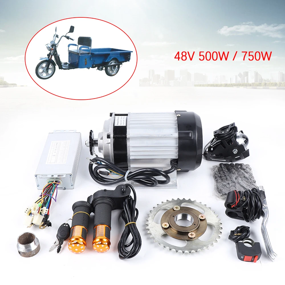 500W/750W 48V  Electric Brushless Geared Motor Kits For Tricycle Rickshaw Bike 48v Electric Brushless Geared Motor Kit new 750w 220v ac servo motor 80st m02430 90st m02430 2 4nm 3000rpm driver a1 svd15 3m 5m 8m power cable encoder